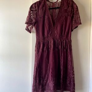 Haute Monde Burgundy/Wine Lace Mini Dress